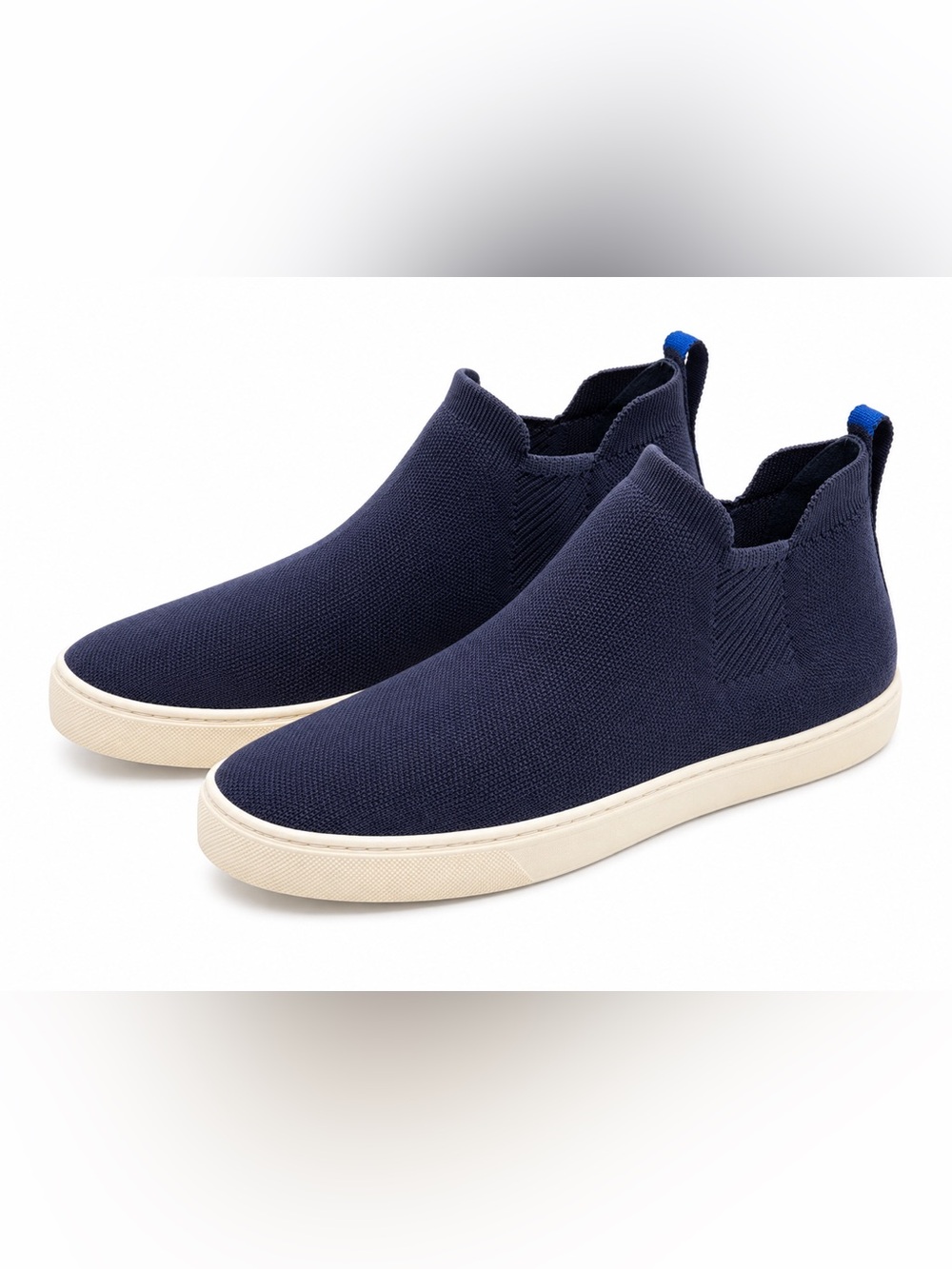Rothys The Chelsea Navy Blue Knit Ankle Bootie Sneaker Slip On Minimalist 10.5